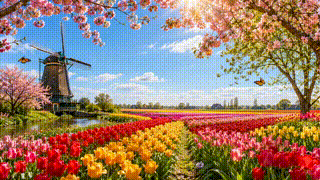 Dutch Windmill Tulip Fields