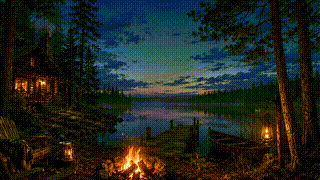 Lakeside Log Cabin at Sunset