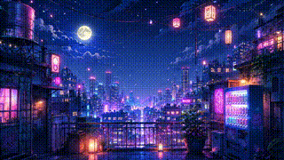 Anime Neon City Rooftop